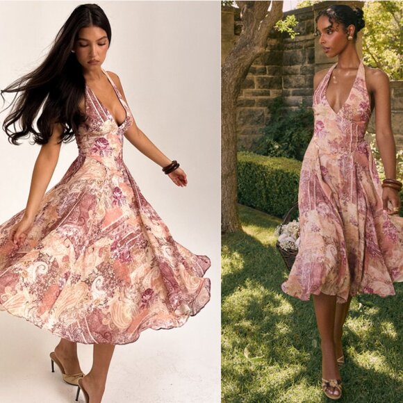 House of CB 'Solada' paisley patchwork print georgette halter sundress nwot - Picture 1 of 4